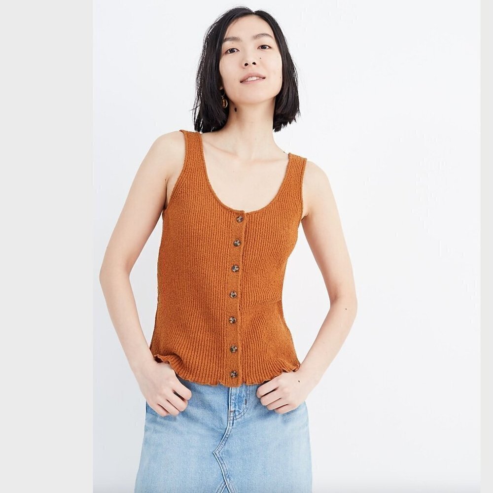 Madewell Rust Ribbed Button-Front Tank Top